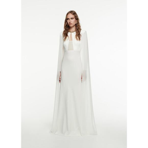 Roland Mouret Long Sleeve Bridal Wedding Cape Gown White Size 10 - Picture 4 of 12